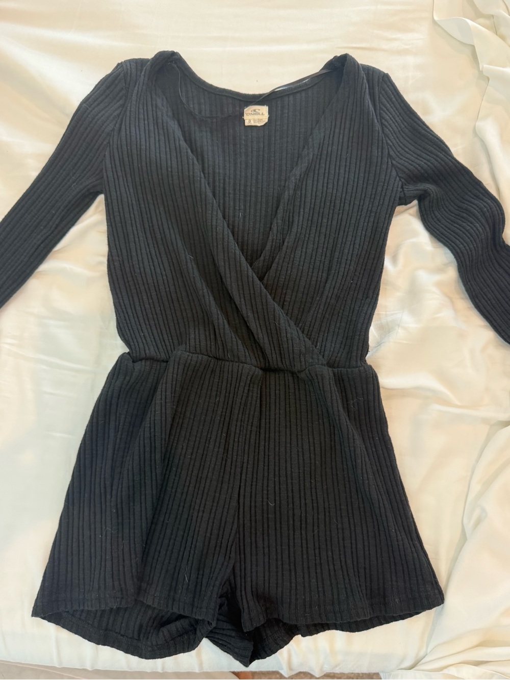 Ribbed Black Long-Sleeve One-Piece Romper